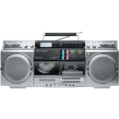 MUSE M-380GBS Retro boombox cassettes met cd-speler, AUX en Bluetooth, compatibel met smartphone, cassetterecorder, cool vintage design MUSE M-380GBS Retro boombox cassettes met cd-speler, AUX en Bluetooth, compatibel met smartphone, cassetterecorder, cool vintage design
