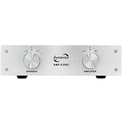Dynavox AMP-S Pro Metalen versterker- en luidsprekerschakelaar voor stereo en surround versterker, aansluiting via banaanstekker of terminal, zilverkleurig Dynavox AMP-S Pro Metalen versterker- en luidsprekerschakelaar voor stereo en surround versterker, aansluiting via banaanstekker of terminal, zilverkleurig