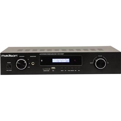 Madison MAD1400BT-BK Stereo HiFi-versterker van 2 x 100W RMS met Bluetooth, USB, SD en FM Aluminium zwart Madison MAD1400BT-BK Stereo HiFi-versterker van 2 x 100W RMS met Bluetooth, USB, SD en FM Aluminium zwart