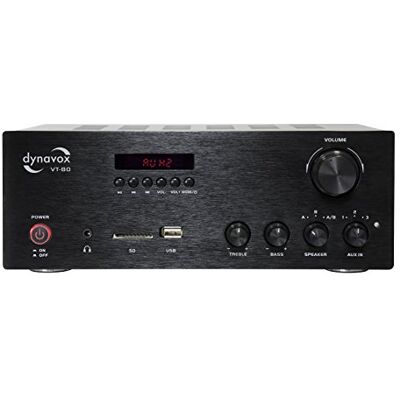 Dynavox Stereo compacte versterker VT-80 zwart, schroefbare aansluitterminals voor 4 luidsprekers, afstandsbediening alleen voor digitale ingangen (USB, SD-kaart), geïntegreerde BT-antenne Dynavox Stereo compacte versterker VT-80 zwart, schroefbare aansluitterminals voor 4 luidsprekers, afstandsbediening alleen voor digitale ingangen (USB, SD-kaart), geïntegreerde BT-antenne