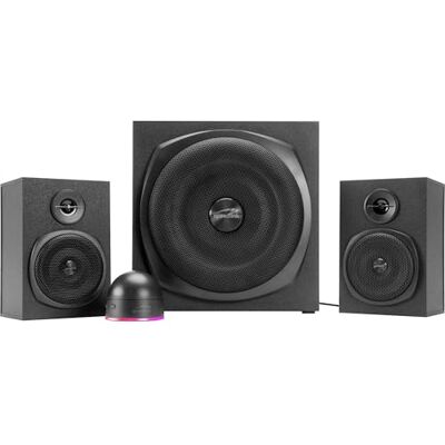 Speedlink GRAVITY LT PC-luidspreker 2.1 Bluetooth geluidssysteem – met houten subwoofer, 80 watt actief luidsprekersysteem, 3,5 mm AUX-aansluiting, RGB-desktopafstandsbediening, zwart Speedlink GRAVITY LT PC-luidspreker 2.1 Bluetooth geluidssysteem – met houten subwoofer, 80 watt actief luidsprekersysteem, 3,5 mm AUX-aansluiting, RGB-desktopafstandsbediening, zwart