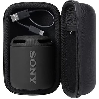 khanka Draagbare harde hoes voor Sony SRS-XB12 draadloze luidspreker, compact, draagbaar, waterdicht., zwart., Achterkant khanka Draagbare harde hoes voor Sony SRS-XB12 draadloze luidspreker, compact, draagbaar, waterdicht., zwart., Achterkant