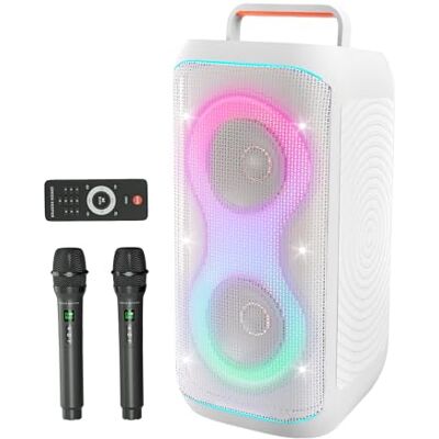 GREEN KEEPER GKD61 Karaokemachine voor volwassenen met 2 draadloze UHF-microfoons, 400 W piekvermogen, draagbare bluetooth-luidspreker met twee subwoofers van 6,5 inch, bas-/fijninstelling, voor binnen en buiten GREEN KEEPER GKD61 Karaokemachine voor volwassenen met 2 draadloze UHF-microfoons, 400 W piekvermogen, draagbare bluetooth-luidspreker met twee subwoofers van 6,5 inch, bas-/fijninstelling, voor binnen en buiten