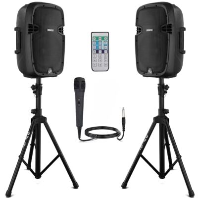 Pyle Draadloos Draagbaar PA-systeem – 1000 W hoogvermogen Bluetooth 2 actieve luidsprekers 25 cm, USB/SD/AUX, 2 verstelbare houders, XLR-microfoon, kabels meegeleverd, feesten, animatie Pyle Draadloos Draagbaar PA-systeem – 1000 W hoogvermogen Bluetooth 2 actieve luidsprekers 25 cm, USB/SD/AUX, 2 verstelbare houders, XLR-microfoon, kabels meegeleverd, feesten, animatie