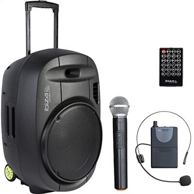 Ibiza PORT15VHF-MKII-TWS Draagbare luidspreker van 15"/800W MAX met 2 microfoons (VHF), afstandsbediening en accessoiretas Bluetooth, USB, SD & TWS Batterijduur van 6 tot 8 uur Ibiza PORT15VHF-MKII-TWS Draagbare luidspreker van 15"/800W MAX met 2 microfoons (VHF), afstandsbediening en accessoiretas Bluetooth, USB, SD & TWS Batterijduur van 6 tot 8 uur