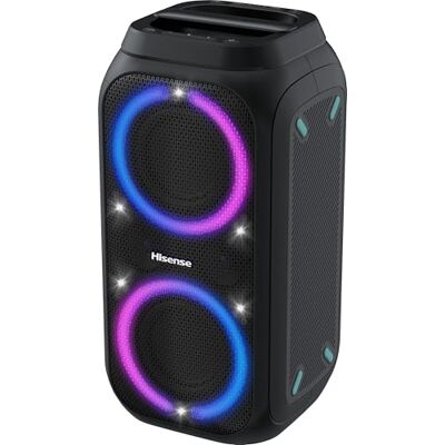 Hisense Party Rocket 160 Compacte draagbare luidspreker met karaoke-modus en 160 W geluidsvolume, 5 lichteffecten, tot 12 uur looptijd, Bluetooth, MIC-ingang, AUX, USB, IPX4 Hisense Party Rocket 160 Compacte draagbare luidspreker met karaoke-modus en 160 W geluidsvolume, 5 lichteffecten, tot 12 uur looptijd, Bluetooth, MIC-ingang, AUX, USB, IPX4