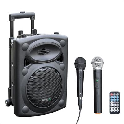 Ibiza PORT8VHF-BT Draagbare Bluetooth-luidspreker met accu, 20 cm, 400 W max. / 200 W RMS, karaoke met 2 microfoons inbegrepen (VHF + bekabeld), TWS, USB, SD, REC, VOX, trolley met hoes Ibiza PORT8VHF-BT Draagbare Bluetooth-luidspreker met accu, 20 cm, 400 W max. / 200 W RMS, karaoke met 2 microfoons inbegrepen (VHF + bekabeld), TWS, USB, SD, REC, VOX, trolley met hoes