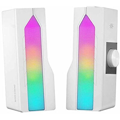Mars Gaming MSDUOW, Soundbar + luidspreker Gaming 2.0, RGB Mesh, Bluetooth 5.0 en Jack, DSP-geluid 15 W, wit Mars Gaming MSDUOW, Soundbar + luidspreker Gaming 2.0, RGB Mesh, Bluetooth 5.0 en Jack, DSP-geluid 15 W, wit