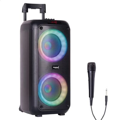 Ibiza VENUS600 Draagbare 2 x 8"/20 cm en 600W batterij luidspreker met lichteffect op de voorkant en bekabelde microfoon Bluetooth, USB, microSD, AUX en MIC Zwart Ibiza VENUS600 Draagbare 2 x 8"/20 cm en 600W batterij luidspreker met lichteffect op de voorkant en bekabelde microfoon Bluetooth, USB, microSD, AUX en MIC Zwart