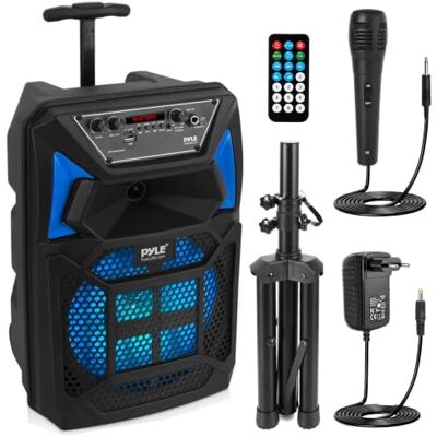 Pyle Draagbaar Bluetooth PA-luidsprekersysteem – 400 W draagbare bluetooth-luidspreker PA-systeem met afstandsbediening, microfoon, microfoon binnen, feestverlichting, MP3/USB SD-kaart, FM-radio, Pyle Draagbaar Bluetooth PA-luidsprekersysteem – 400 W draagbare bluetooth-luidspreker PA-systeem met afstandsbediening, microfoon, microfoon binnen, feestverlichting, MP3/USB SD-kaart, FM-radio,