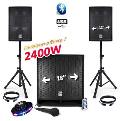 BM SONIC Complete geluidsset BM Bmsonic 2400 W USB/BT MKII – 2 luidsprekers 12 inch + actieve SUB-box 18 inch mobiele animatie bruiloft BM SONIC Complete geluidsset BM Bmsonic 2400 W USB/BT MKII – 2 luidsprekers 12 inch + actieve SUB-box 18 inch mobiele animatie bruiloft
