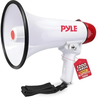 Pyle Megafoon luidspreker met geïntegreerde sirene, instelbare volumeregeling en bereik van 1100 m, voor voetbal, voetbal, honkbal, hockey, ideaal voor supporters en trainers Pyle Megafoon luidspreker met geïntegreerde sirene, instelbare volumeregeling en bereik van 1100 m, voor voetbal, voetbal, honkbal, hockey, ideaal voor supporters en trainers