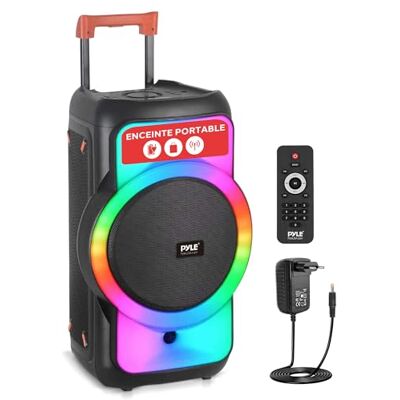 Pyle Draagbare bluetooth-luidspreker, PA-systeem en karaokemachine met woofer, 30 cm, TWS, 160 W, oplaadbare batterij, microfooningang, USB/SD/BT/FM radio, ledlampen, voor binnen en buiten Pyle Draagbare bluetooth-luidspreker, PA-systeem en karaokemachine met woofer, 30 cm, TWS, 160 W, oplaadbare batterij, microfooningang, USB/SD/BT/FM radio, ledlampen, voor binnen en buiten