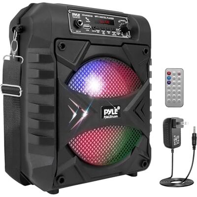 Pyle Draagbare Sono-luidspreker, 300 W, draagbare bluetooth-luidspreker, voor binnen en buiten, karaoke-luidspreker met veelkleurige ledlampen, subwoofer, microfoon, USB-ingangen, MP3, FM-radio Pyle Draagbare Sono-luidspreker, 300 W, draagbare bluetooth-luidspreker, voor binnen en buiten, karaoke-luidspreker met veelkleurige ledlampen, subwoofer, microfoon, USB-ingangen, MP3, FM-radio