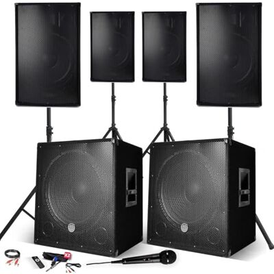 BM SONIC 4400 W compleet geluidssysteem, 4 luidsprekers, 2 USB/Bluetooth-subwoofers, pc-kabel + poten, prestaties, microfoon Sono DJ PA Bar BM SONIC 4400 W compleet geluidssysteem, 4 luidsprekers, 2 USB/Bluetooth-subwoofers, pc-kabel + poten, prestaties, microfoon Sono DJ PA Bar