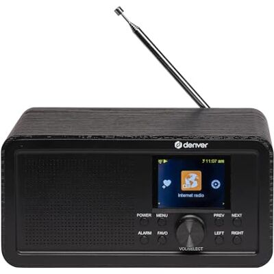 Denver DIR‑200 Compacte internetradio, DAB+/FM met kleurendisplay, Bluetooth en dubbel alarm, werkt op batterijen en voeding Denver DIR‑200 Compacte internetradio, DAB+/FM met kleurendisplay, Bluetooth en dubbel alarm, werkt op batterijen en voeding