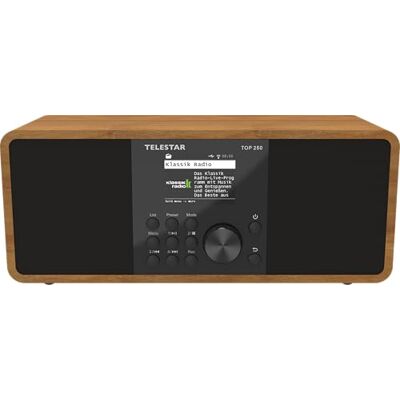 TELESTAR TOP 250 DAB+/internetradio (stereo, 2 × 10 W, Bluetooth audio streaming en zendfunctie, USB-opname, noodwaarschuwingssysteem, app-bediening), hout TELESTAR TOP 250 DAB+/internetradio (stereo, 2 × 10 W, Bluetooth audio streaming en zendfunctie, USB-opname, noodwaarschuwingssysteem, app-bediening), hout