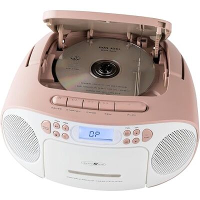 Reflexion RCR2260 CD-speler met cassette en radio voor net- en batterijwerking (PLL-radio, LCD-display, AUX-ingang, hoofdtelefoonaansluiting), wit/roze Reflexion RCR2260 CD-speler met cassette en radio voor net- en batterijwerking (PLL-radio, LCD-display, AUX-ingang, hoofdtelefoonaansluiting), wit/roze
