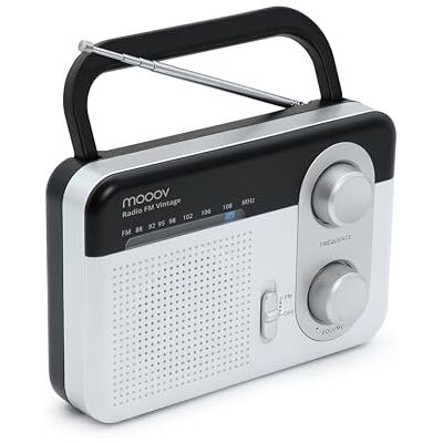 Metronic 477220 FM-radio met grote golf met hoofdtelefoonuitgang en inklapbare draaggreep, batterijen of netvoeding, zwart en wit Metronic 477220 FM-radio met grote golf met hoofdtelefoonuitgang en inklapbare draaggreep, batterijen of netvoeding, zwart en wit