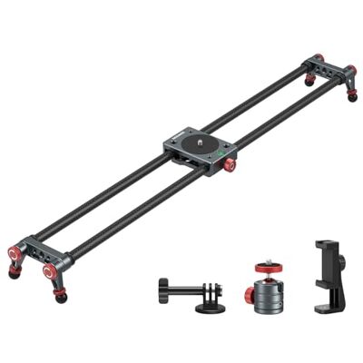 NEEWER 60 cm schuifregelaar van koolstofvezel + 360° kogelkop/telefoonklem/Action Cam-houder, Dolly trolley met 4 lagers en verstelbare poten, compatibel met GoPro Insta360 NEEWER 60 cm schuifregelaar van koolstofvezel + 360° kogelkop/telefoonklem/Action Cam-houder, Dolly trolley met 4 lagers en verstelbare poten, compatibel met GoPro Insta360