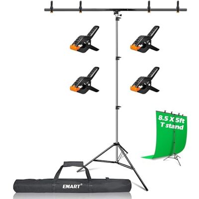 EMART T-Vorm Draagbare Achtergrond Achtergrond Ondersteuning Stand Kit 1,5 M (1,5 m) Breed 2,6 M (8 ft) Hoogte Verstelbare Foto Achtergrond Stand met 4 Veerklemmen EMART T-Vorm Draagbare Achtergrond Achtergrond Ondersteuning Stand Kit 1,5 M (1,5 m) Breed 2,6 M (8 ft) Hoogte Verstelbare Foto Achtergrond Stand met 4 Veerklemmen