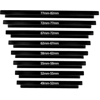 Belmalia 8 Step-Up Adapterringen Set, Lens-Filter-Adapter: 49 mm, 52 mm, 55 mm, 58 mm, 62 mm, 67 mm, 72 mm, 77 mm, 82 mm Belmalia 8 Step-Up Adapterringen Set, Lens-Filter-Adapter: 49 mm, 52 mm, 55 mm, 58 mm, 62 mm, 67 mm, 72 mm, 77 mm, 82 mm