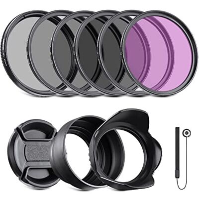 NEEWER 62 mm ND-filterset en lensaccessoires, filterset ND2 ND4 ND8 UV FLD CPL (cirkelvormige polarisatie) met lensdop en tulpzonneklep NEEWER 62 mm ND-filterset en lensaccessoires, filterset ND2 ND4 ND8 UV FLD CPL (cirkelvormige polarisatie) met lensdop en tulpzonneklep