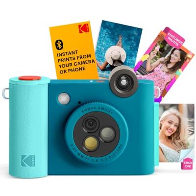 Kodak Smile+ 2-in-1 Digital Instant Print Camera & Wireless Bluetooth Photo Printer 10 MP, Special-Effect Roterende Lens, Zink 2 x 3 inch Sticky-Back-Foto's, Print via Fun App van Smart Devices Blauw Kodak Smile+ 2-in-1 Digital Instant Print Camera & Wireless Bluetooth Photo Printer 10 MP, Special-Effect Roterende Lens, Zink 2 x 3 inch Sticky-Back-Foto's, Print via Fun App van Smart Devices Blauw