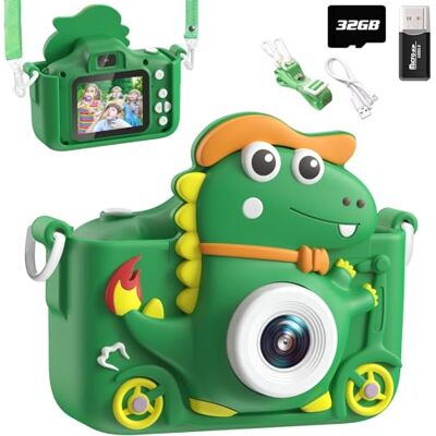 Aissom Digitale dinosauruscamera, digitale camera, 2 inch, 1080p, 32 GB, selfie, cadeau, kinderspeelgoed, jongens en meisjes, 3, 4, 5, 6, 7, 8, 9, 10, 11, 12 jaar, groen Aissom Digitale dinosauruscamera, digitale camera, 2 inch, 1080p, 32 GB, selfie, cadeau, kinderspeelgoed, jongens en meisjes, 3, 4, 5, 6, 7, 8, 9, 10, 11, 12 jaar, groen