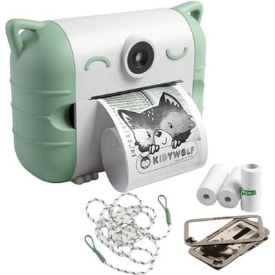 KIDYWOLF Kidyprint Groen – Instant Camera voor kinderen met thermische Speelse en creatieve polaroid voor het verkennen, vastleggen en delen van herinneringen, zonder inkt KIDYWOLF Kidyprint Groen – Instant Camera voor kinderen met thermische Speelse en creatieve polaroid voor het verkennen, vastleggen en delen van herinneringen, zonder inkt