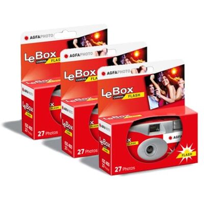 AgfaPhoto AGFA PHOTO 601020 Wegwerpcamera, LeBox Flash, 27 foto's, optische lens 31 mm, grijs en rood AgfaPhoto AGFA PHOTO 601020 Wegwerpcamera, LeBox Flash, 27 foto's, optische lens 31 mm, grijs en rood