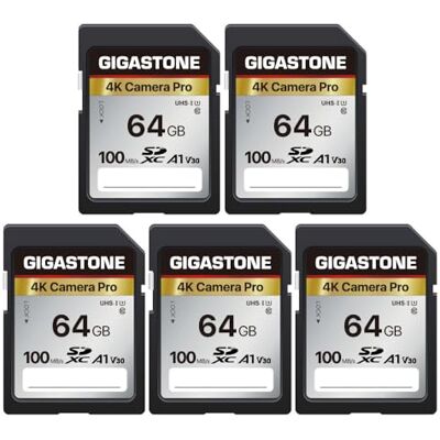 Gigastone 5 stuks SD-geheugenkaarten V30 SDXC High Speed 4K Ultra HD UHD video compatibel met Canon, Nikon, Sony, Pentax, Kodak, Olympus, Panasonic digitale camera Gigastone 5 stuks SD-geheugenkaarten V30 SDXC High Speed 4K Ultra HD UHD video compatibel met Canon, Nikon, Sony, Pentax, Kodak, Olympus, Panasonic digitale camera