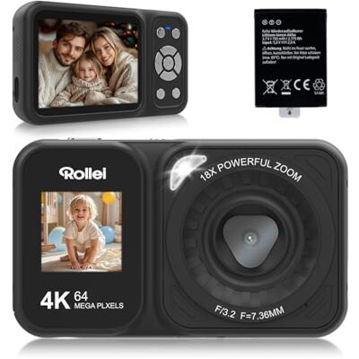 Rollei Compactline 64 MP digitale camera 4K 64 dual screen 18x zoom digitale camera met dubbel scherm voor kinderen studenten zwart digitale camera machine Rollei Compactline 64 MP digitale camera 4K 64 dual screen 18x zoom digitale camera met dubbel scherm voor kinderen studenten zwart digitale camera machine