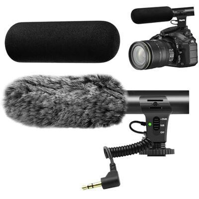 Tikysky Videomicrofoon voor interviews DSLR Microfoon voor Canon, Nikon, Sony, Panasonic, Fujifilm, met windbescherming, 3,5 mm jack Tikysky Videomicrofoon voor interviews DSLR Microfoon voor Canon, Nikon, Sony, Panasonic, Fujifilm, met windbescherming, 3,5 mm jack
