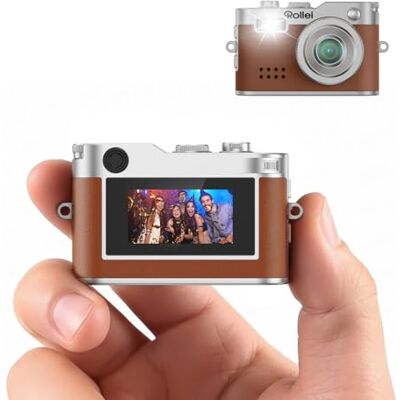 Rollei Digitale mini-camera, vintage, bruin, 1080p FHD kleine digitale Mini-sleutelcamera met 0,96 inch kleurendisplay, 2 MP compacte camera met flitser en opname Rollei Digitale mini-camera, vintage, bruin, 1080p FHD kleine digitale Mini-sleutelcamera met 0,96 inch kleurendisplay, 2 MP compacte camera met flitser en opname