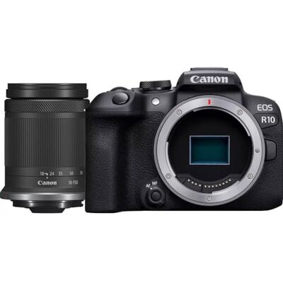 Canon EOS R10 hybride camera, APS-C, 242 MP, zwart + lens RF-S 18-150 mm, F35-63 is STM, zwart Canon EOS R10 hybride camera, APS-C, 242 MP, zwart + lens RF-S 18-150 mm, F35-63 is STM, zwart