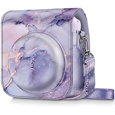 FINTIE Fujifilm Instax Mini 12 Instant Camera Beschermhoes Premium veganistisch leer met afneembare verstelbare riem, Z-marmer lila, harde beschermhoes FINTIE Fujifilm Instax Mini 12 Instant Camera Beschermhoes Premium veganistisch leer met afneembare verstelbare riem, Z-marmer lila, harde beschermhoes