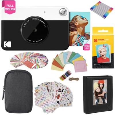 Kodak Printomatic Instant Camera (zwart) Gift Bundle + zink papier (20 vellen) + Deluxe Case + 7 leuke stickers sets + Twin Tip Markers + Foto Album + Hanging Frames COR Kodak Printomatic Instant Camera (zwart) Gift Bundle + zink papier (20 vellen) + Deluxe Case + 7 leuke stickers sets + Twin Tip Markers + Foto Album + Hanging Frames COR