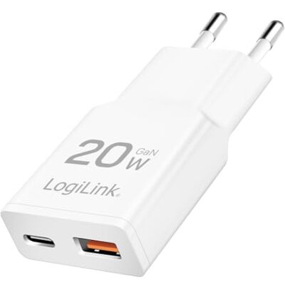 Logilink PA0346 GaN Dual USB-oplader (galliumnitride), 1 USB-C (PD), 1 USB-A (QC), 20 W Logilink PA0346 GaN Dual USB-oplader (galliumnitride), 1 USB-C (PD), 1 USB-A (QC), 20 W