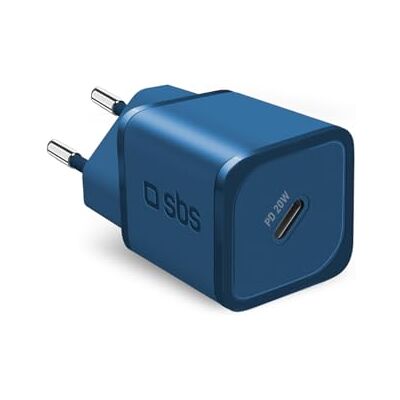 SBS Draagbare oplader voor Samsung, iPhone, Xiaomi, Oppo, 20 W Fast Gan oplader voor smartphones en tablets, snelle en veilige stroomvoorziening met USB-C, blauw SBS Draagbare oplader voor Samsung, iPhone, Xiaomi, Oppo, 20 W Fast Gan oplader voor smartphones en tablets, snelle en veilige stroomvoorziening met USB-C, blauw