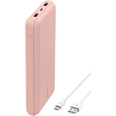 Belkin USB-C-powerbank 20.000 mAh (20 K vermogen, USB-C-ingang en uitgang, 2 USB-A-poorten, USB-C-naar-USB-A-kabel inbegrepen, voor iPhone, Galaxy etc.) roségoud Belkin USB-C-powerbank 20.000 mAh (20 K vermogen, USB-C-ingang en uitgang, 2 USB-A-poorten, USB-C-naar-USB-A-kabel inbegrepen, voor iPhone, Galaxy etc.) roségoud