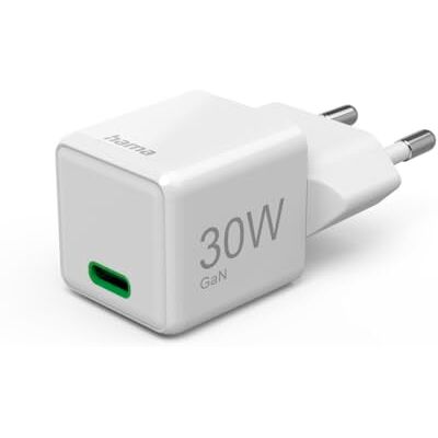 Hama Snellader, USB-C, PD/QC/GaN, Super Mini-oplader, 30 W, wit Hama Snellader, USB-C, PD/QC/GaN, Super Mini-oplader, 30 W, wit