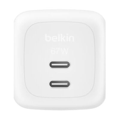 Belkin SmartProtect 67 W USB C-oplader, 2-poorts GaN-oplader, 2 m kabel inbegrepen, snel opladen voor MacBook, iPhone 17, iPad Pro, Chromebook, Galaxy S25 Ultra, Pixel 10 wit Belkin SmartProtect 67 W USB C-oplader, 2-poorts GaN-oplader, 2 m kabel inbegrepen, snel opladen voor MacBook, iPhone 17, iPad Pro, Chromebook, Galaxy S25 Ultra, Pixel 10 wit