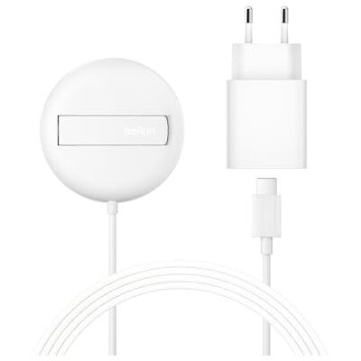Belkin Draadloos oplaadstation, 15 W, Qi2-gecertificeerd en MagSafe-compatibel, voor alle iPhone 17, iPhone Air, iPhone 16, voor AirPods enz., met netadapter, wit Belkin Draadloos oplaadstation, 15 W, Qi2-gecertificeerd en MagSafe-compatibel, voor alle iPhone 17, iPhone Air, iPhone 16, voor AirPods enz., met netadapter, wit