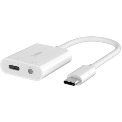Belkin RockStar USB-C 3,5 mm audio-adapter + oplader (audio-adapter met USB-C Power Delivery van 60 W, voor iPhone 15, iPad Pro, Galaxy, Note, Google Pixel, LG, Sony Xperia enz., wit) Belkin RockStar USB-C 3,5 mm audio-adapter + oplader (audio-adapter met USB-C Power Delivery van 60 W, voor iPhone 15, iPad Pro, Galaxy, Note, Google Pixel, LG, Sony Xperia enz., wit)