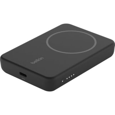 Belkin Magnetische draadloze externe accu, 5000 mAh, MagSafe compatibele draagbare oplader en pass-through opladen, 7,5 W uitgang, 10 W ingang en standaard, compatibel met iPhone 17, 16, 15, 14, 13 Belkin Magnetische draadloze externe accu, 5000 mAh, MagSafe compatibele draagbare oplader en pass-through opladen, 7,5 W uitgang, 10 W ingang en standaard, compatibel met iPhone 17, 16, 15, 14, 13