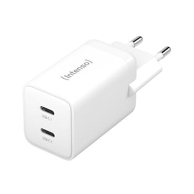 Intenso GaN W40CC voedingsadapter, USB-C voeding met 2 USB-C-poorten, 40 W en GaN-technologie, wit Intenso GaN W40CC voedingsadapter, USB-C voeding met 2 USB-C-poorten, 40 W en GaN-technologie, wit