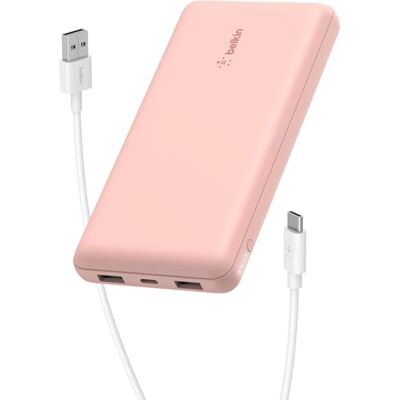 Belkin Externe accu, 10.000 mAh, externe oplader, 1 USB-C-poort en 2 USB-A-poorten, tot 15 W, USB-A naar USB-C-kabel, draagbare batterij, powerbank voor iPhone, Galaxy, Pixel, iPad, roségoud Belkin Externe accu, 10.000 mAh, externe oplader, 1 USB-C-poort en 2 USB-A-poorten, tot 15 W, USB-A naar USB-C-kabel, draagbare batterij, powerbank voor iPhone, Galaxy, Pixel, iPad, roségoud
