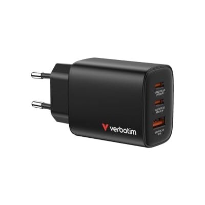 Verbatim Essentials GaN Oplader 65 W 2 poorten USB-C PD3.0, 1x USB-A QC 3.0, snellader als stekkerdoos voor Apple MacBook, laptop, iPad, iPhone 15 iPhone 17, Samsung zwart Verbatim Essentials GaN Oplader 65 W 2 poorten USB-C PD3.0, 1x USB-A QC 3.0, snellader als stekkerdoos voor Apple MacBook, laptop, iPad, iPhone 15 iPhone 17, Samsung zwart