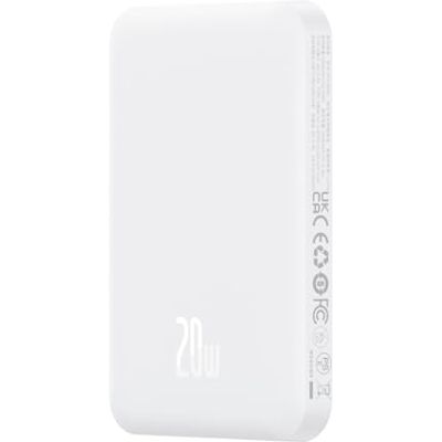Baseus Power Bank Magnetische Mini Wireless Charging, PD 20 W, 5000 mAh met Type-C naar Type-C kabel (0,3 m) Wit EU (P10022107223-00) Baseus Power Bank Magnetische Mini Wireless Charging, PD 20 W, 5000 mAh met Type-C naar Type-C kabel (0,3 m) Wit EU (P10022107223-00)